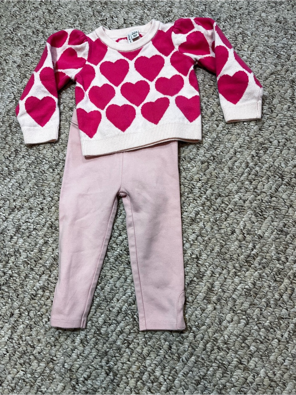 Janie and Jack Pink Heart Knit Sweater & Leggings Outfit Set 12-18M